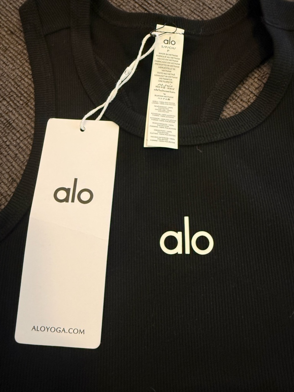 ALO Yoga Black Crop Tank Top with White Logo - Picture 4 of 5